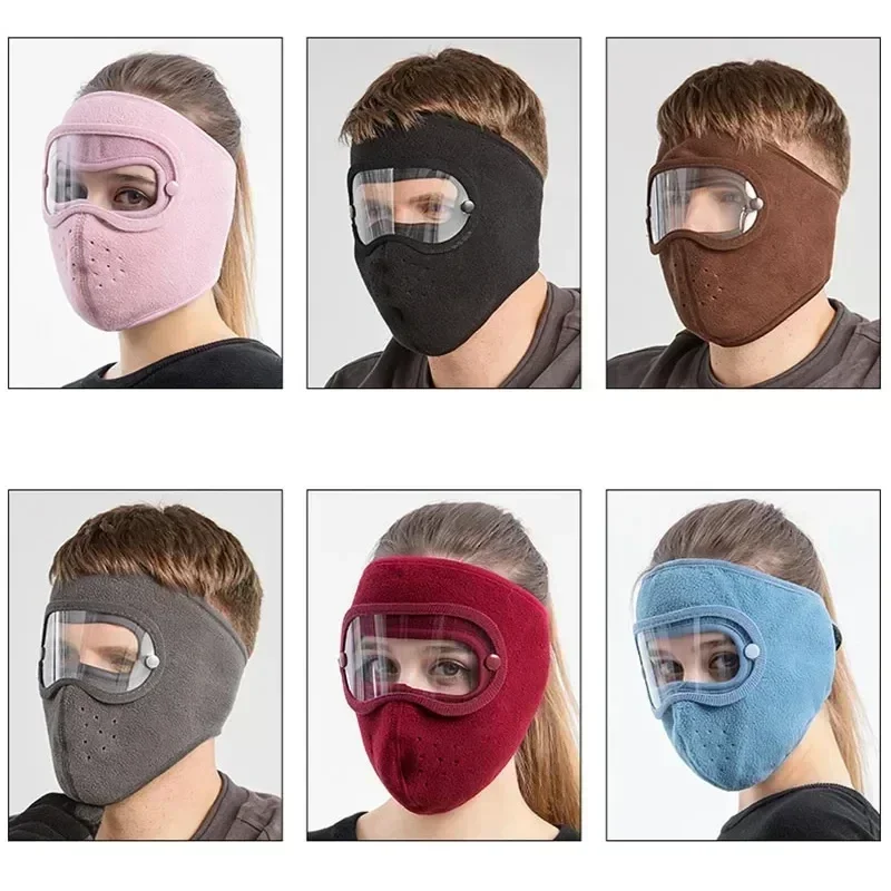 Windproof Face Warm Mask Winter Cap Ski Breathable Masks Fleece Face Shield Caps with HD Goggles Anti-fog Cycling Cap Balaclava