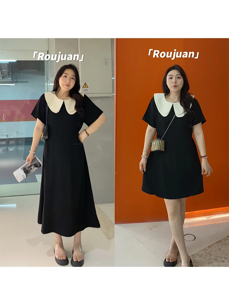 

Летнее модное женское платье больших размеров с воротником-стойкой и эффектом утягивания талии, из высококачественного материала