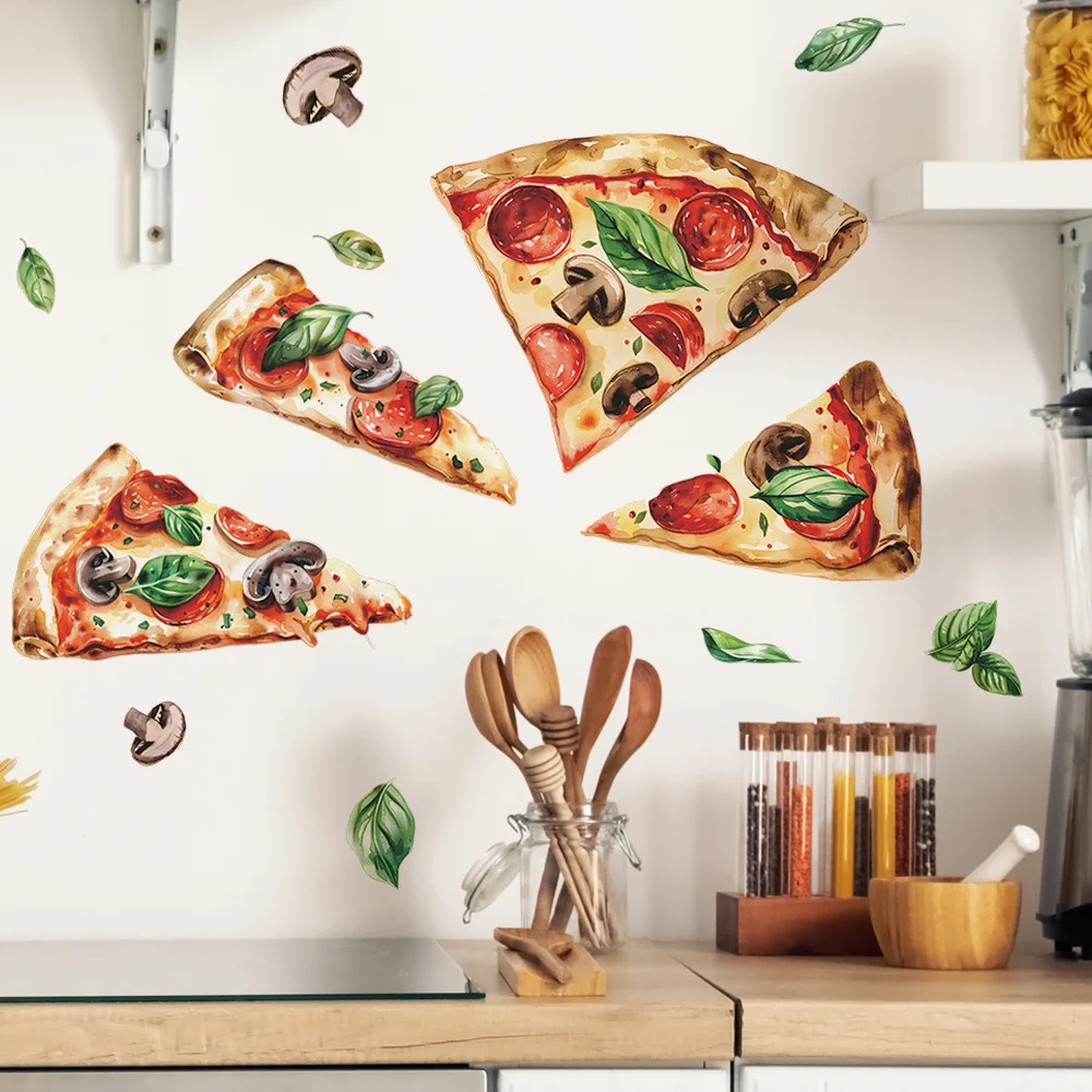 1PCS Painted Delicious Pizza Kitchen Restaurant Background Landscaping Decorative Wall Stickers Wholesale PVC Material