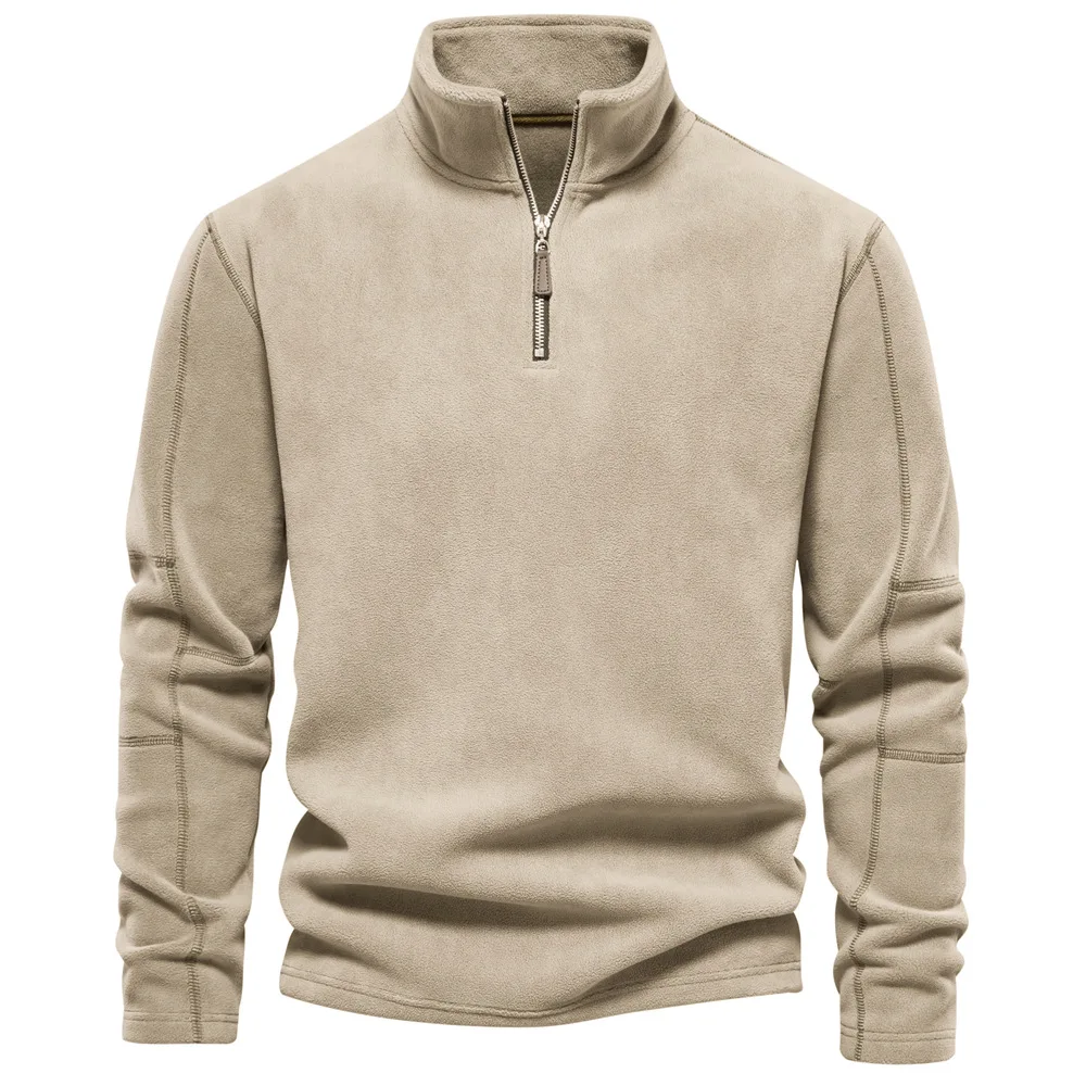 Sudadera con capucha gruesa de lana para hombre, suéter de manga larga con cremallera y cuello levantado, ropa informal de algodón de calidad, Color