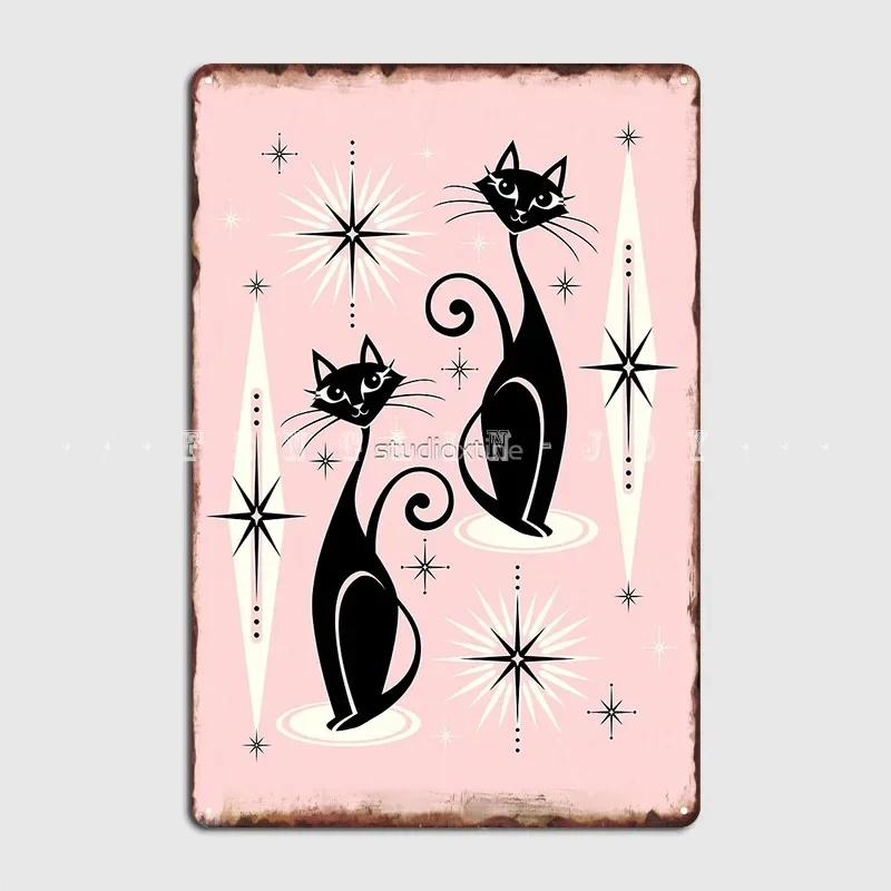 Mid Century Meow Retro Atomic Cats Metal Sign Club Party Club Bar Custom Poster Tin Sign Posters