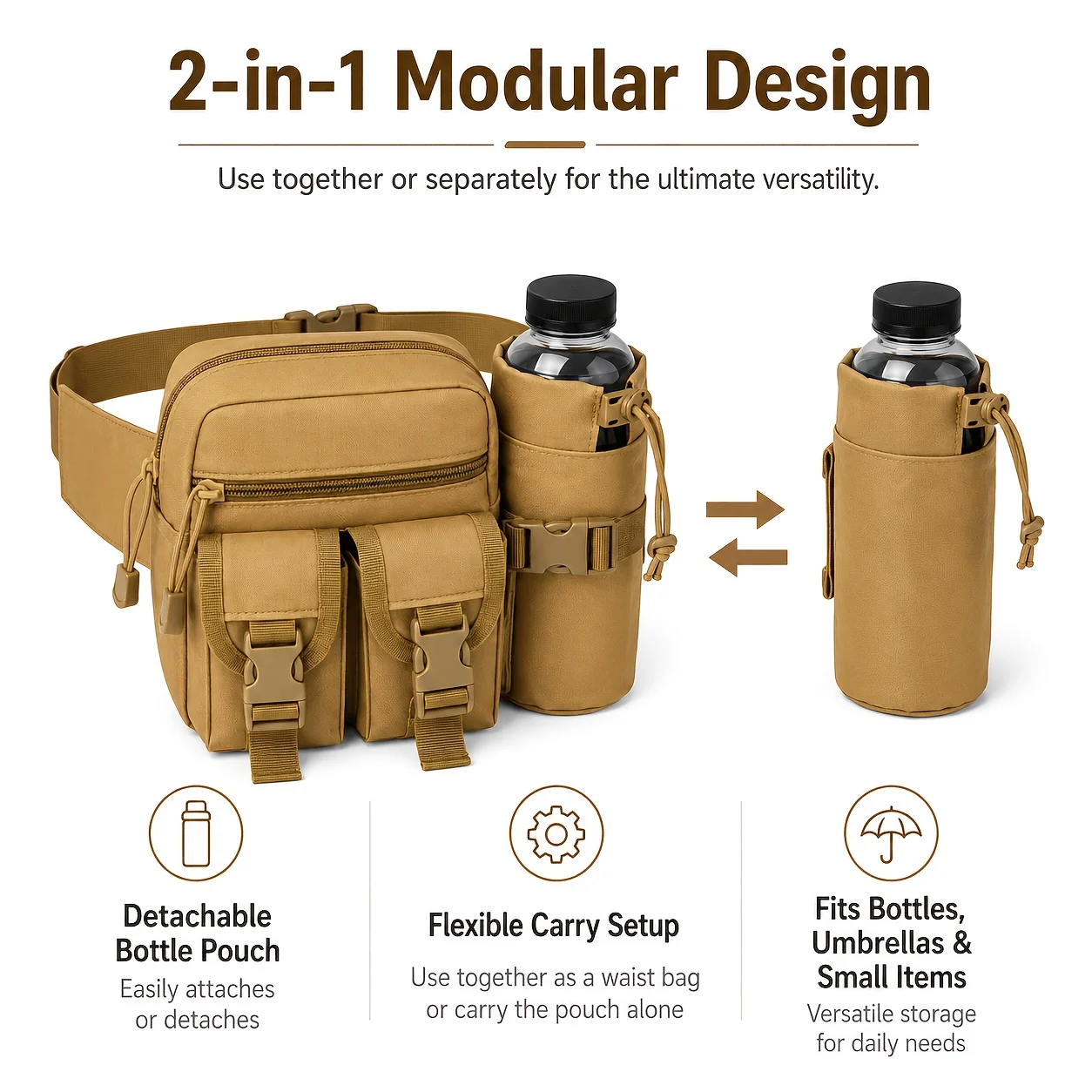 Dual Mode Multi Compartment Tactical Waist Pack Portable Storage Pouch Outdoor Commuting Hiking Running Sports Daily Travel Use