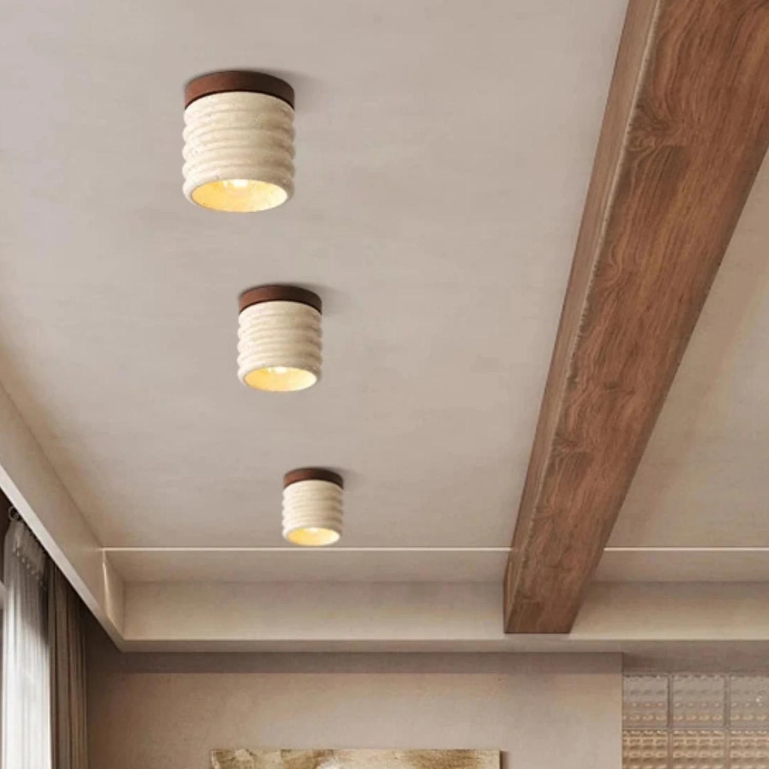 Janpanese Wabi Sabi Yellow Travertine Stone Celling Light Vintage Lamp for Corridors Bedroom Living Room Indoor Home Decoration