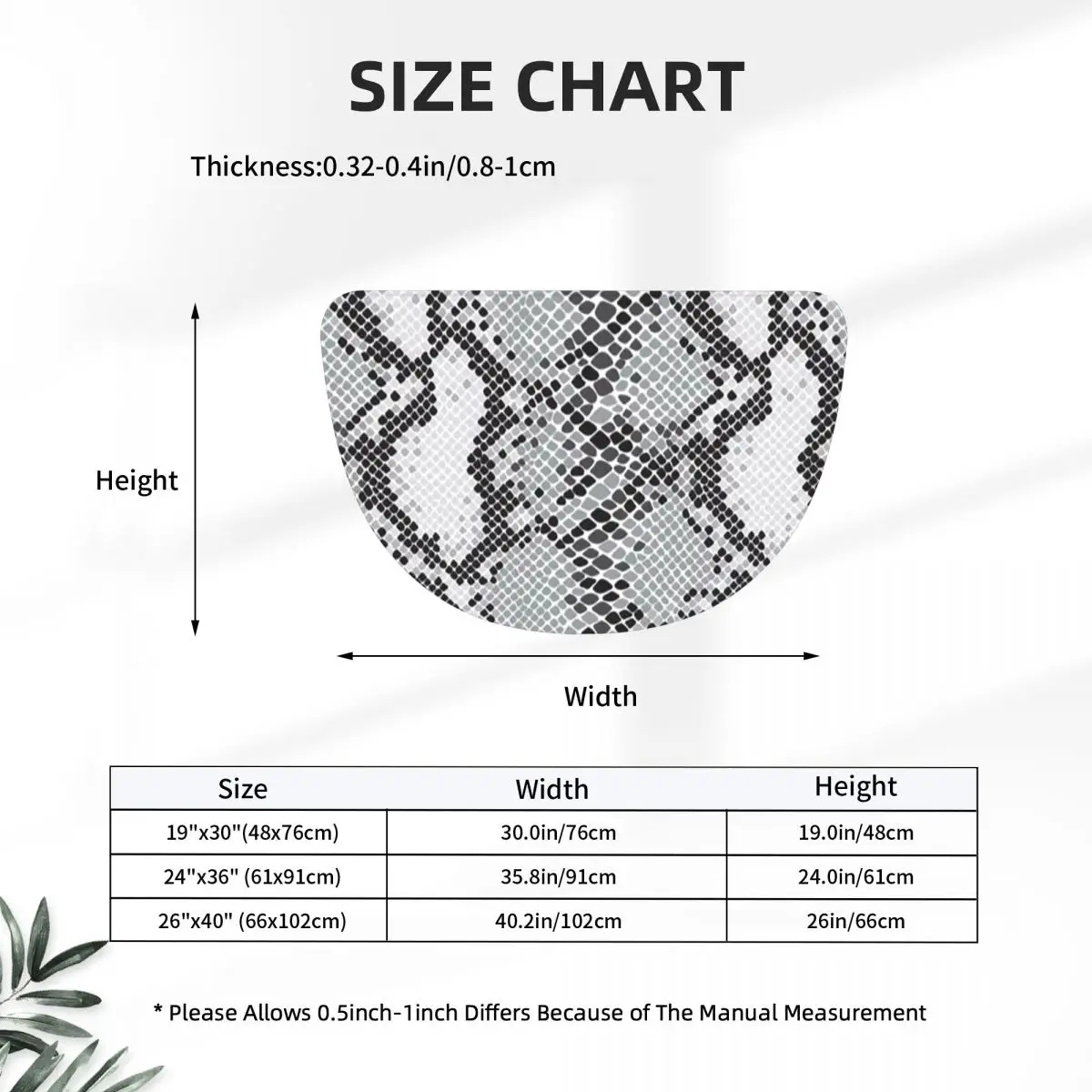 Gray Snake Skin Animal Print Soft Flannel Half Round Doormat Non Slip Bathroom Mat Absorbent Floor Carpet for Living Room