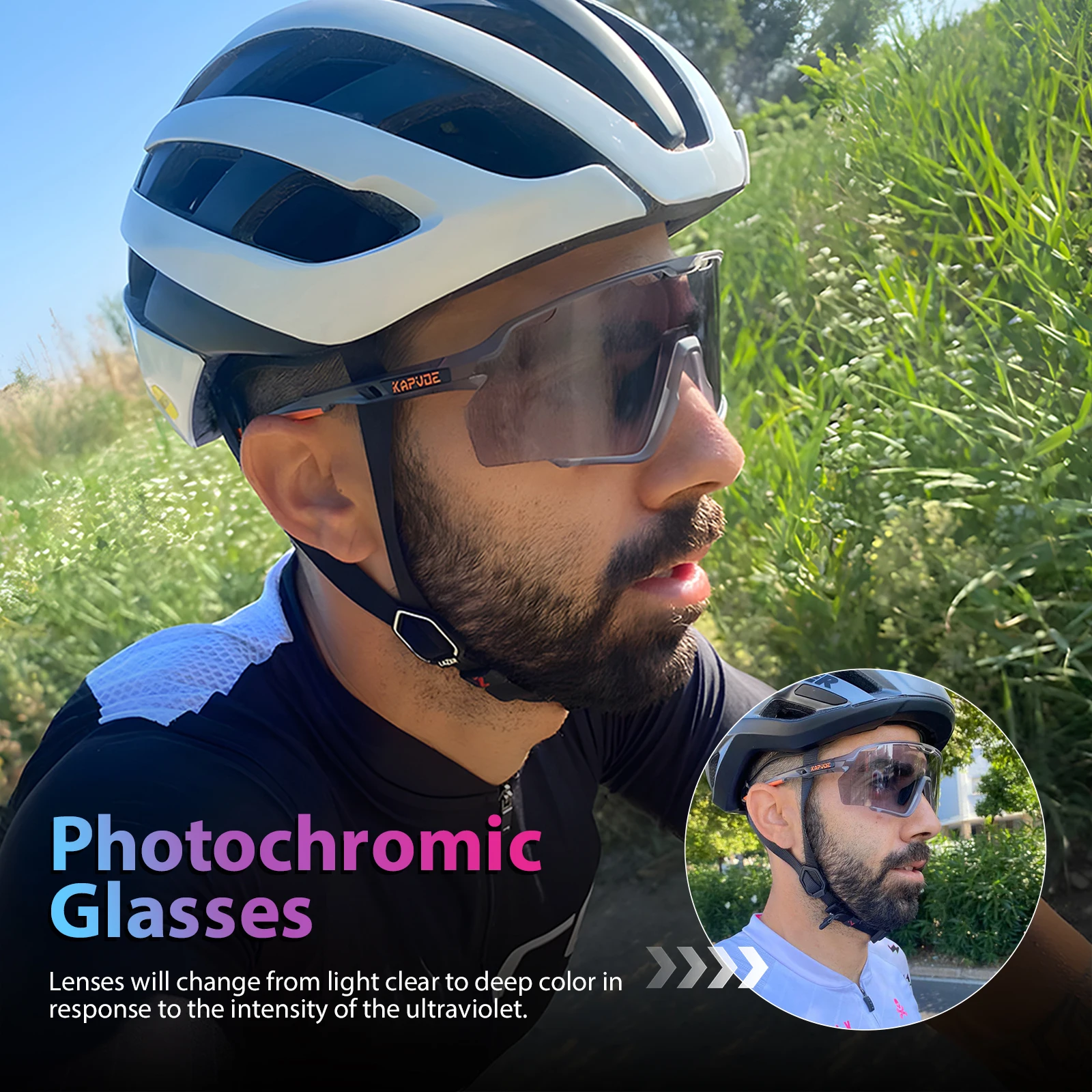 Kapvoe Photochromic Cycling Glasses Silver Lens Sunglasses Multi Color Men Women Bike Outdoor Eyewear Riding Driving Running