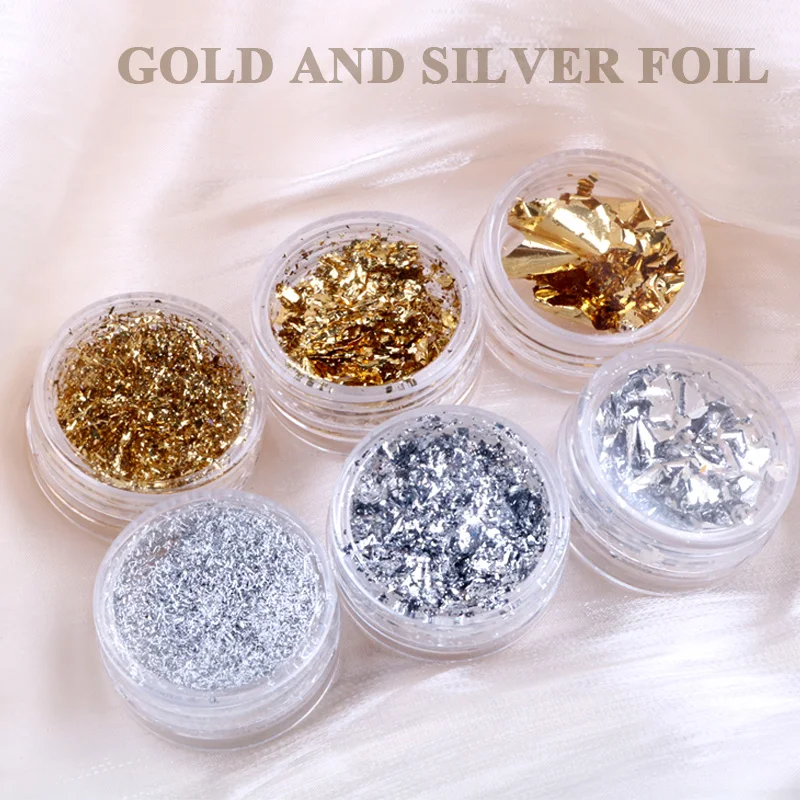 6 color /kit Irregular Aluminum Sticker Foil Paper Gilding DIY Accessories For Manicure Glitter Foil Nail Decoration