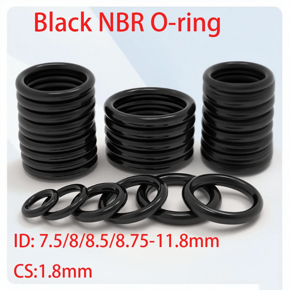 CS 1.8mm Black NBR O-ring ID 7.5/8/8.5/8.75/9-11.8mm Sealing Gasket Insulation Alkali Acid Resistant High Temperature Resistance