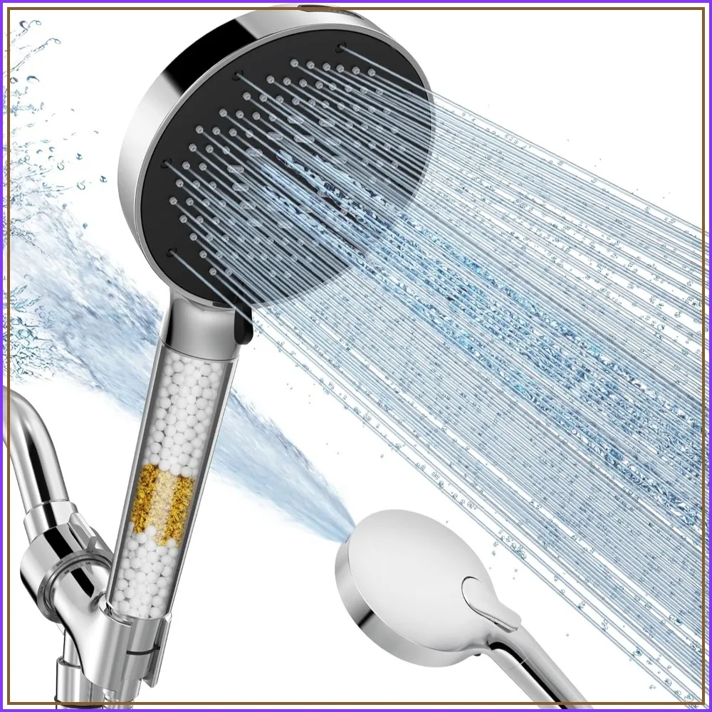 NSF-Certified Filtered Shower Head with Handheld for Hard Water, High Pressure 9-Spray (with Power Wash) Anti-Clog Nozzles, Chrome Silver