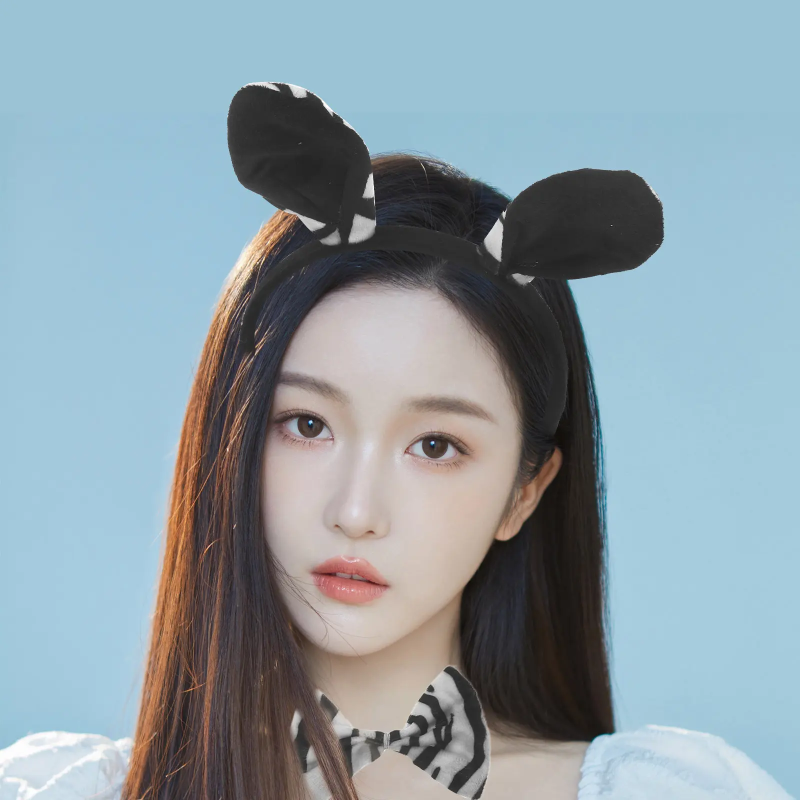 얼룩말 코스프레 세트 동물 귀 머리띠 나비넥타이 꼬리 장갑 정교한 파티 의상 용품 얼룩말 의상 세트 코스프레 머리띠