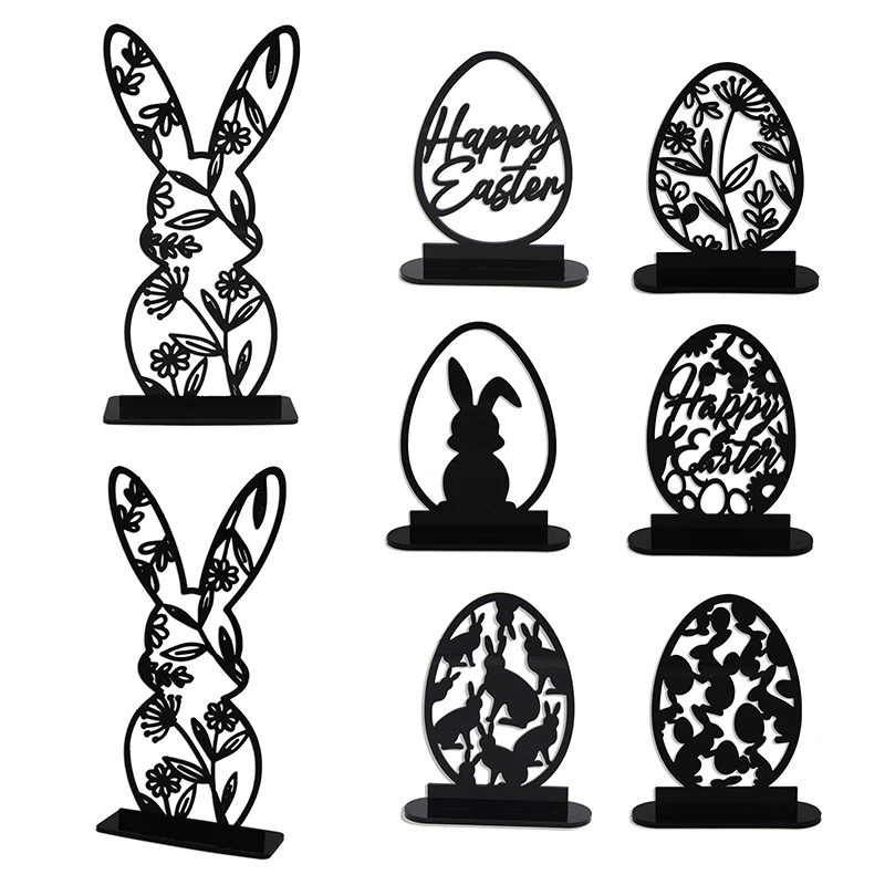 1PC Easter Rabbit Figurine Hollow Out Acrylic Rabbit Eggs Statues Ornaments Tabletop Decorations for Home Party Supplies