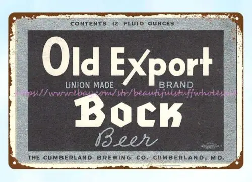 1930s Old Export Union Made Brand Bock Beer Cumberland Brewing Co MD tin sign