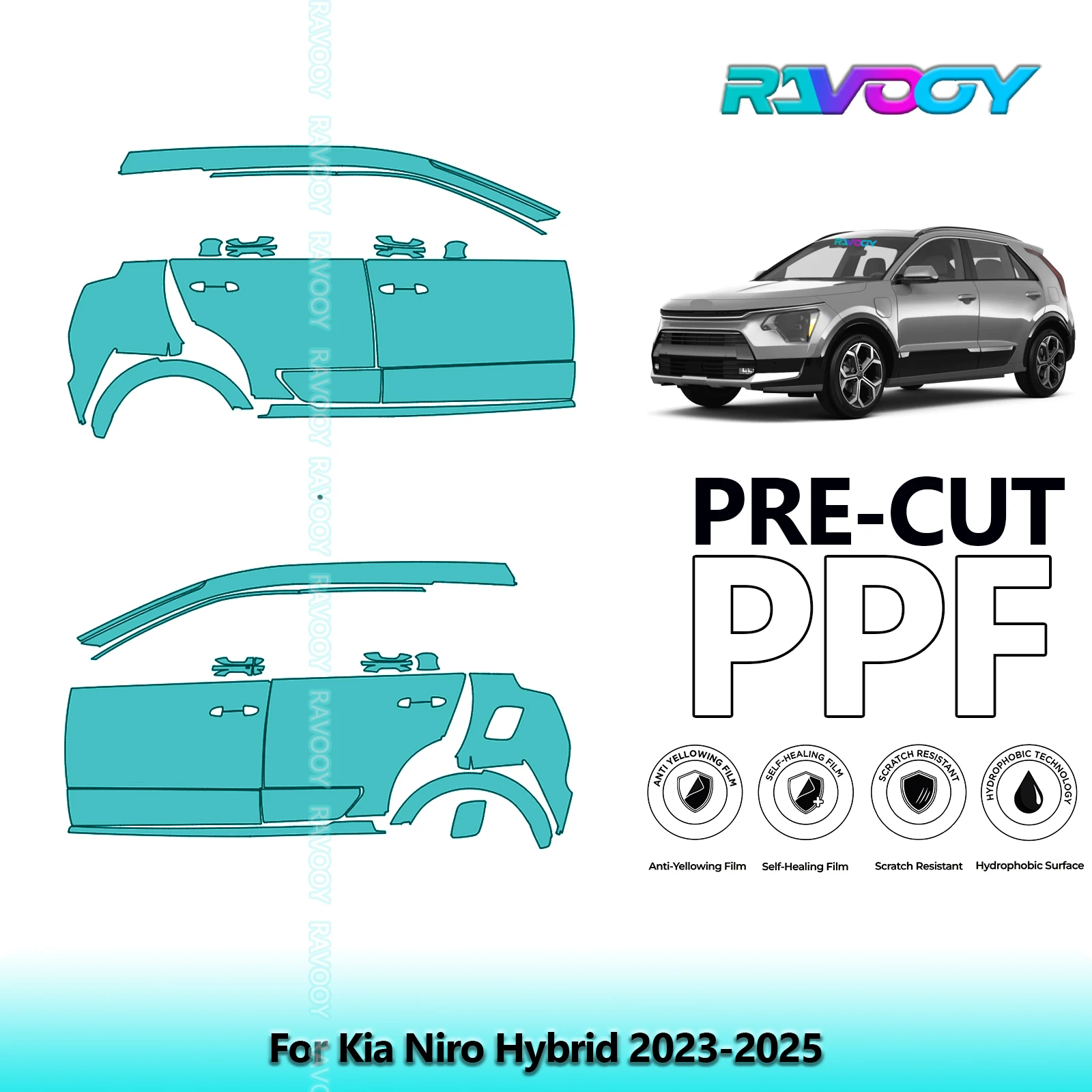 

For Kia Niro Hybrid 2023-2025 8.5mil Clear Matte Pre-Cut PPF Door & A/B Pillar Kit TPU Paint Protection Film Set
