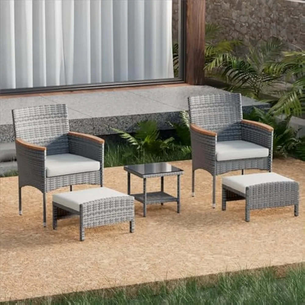 

Outdoor Patio Furniture Set with Table & Ottoman 5 Piece Patio Conversation Sets Wicker Patio Set for 2 Outdoor Furniture Sets