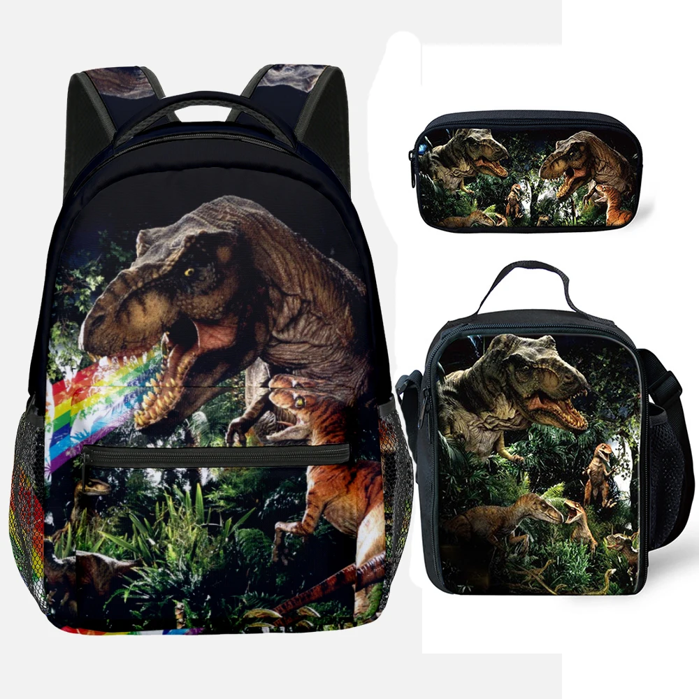 Harajuku Novelty Jurassic World Dinosaur 3D Print 3pcs/Set Student School Bags Laptop Backpack Crossbody Lunch bag Pencil Case