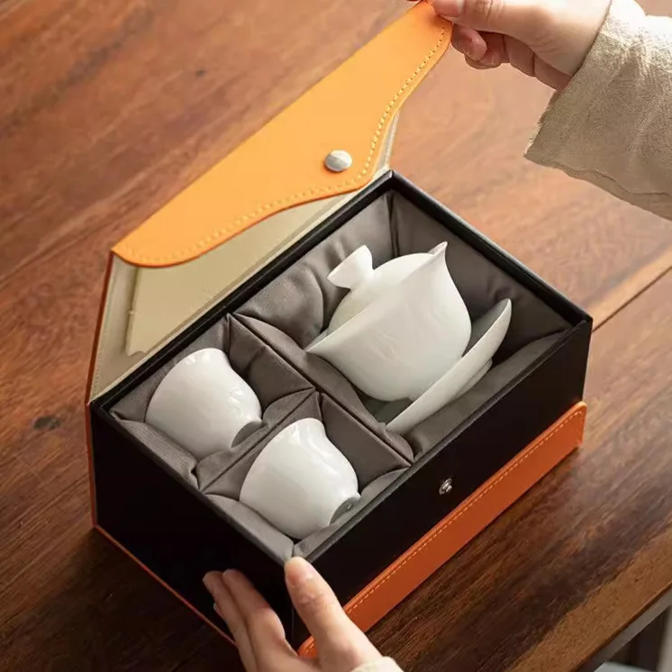 

Ice Jade Porcelain Sancai Gaiwan Tea Cup Household Non-Scald Single High-End Making Device Kung Fu Set Gift Box