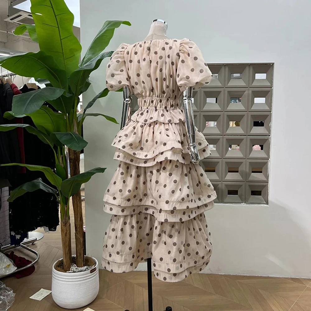 TWOTWINSTY – ensemble deux pièces à pois pour femmes, col rond, manches courtes, taille haute, jupe de tempérament