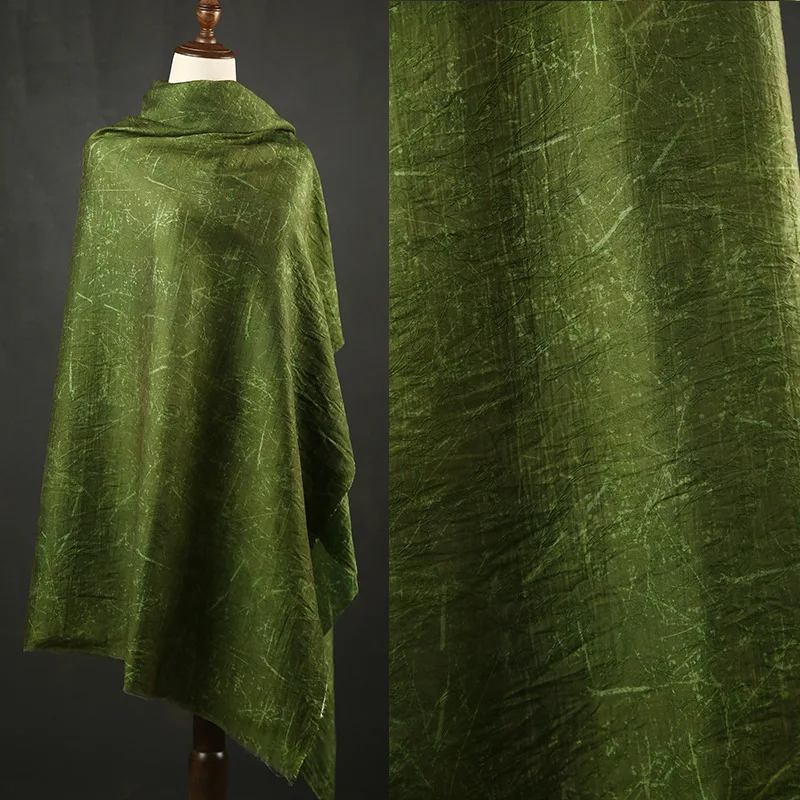 Polyester Acrylic Woven Fabric for Sewing Summer Dress or Hanfu-Translucent Jacquard Fabric with Dark Green Crack FabricY351