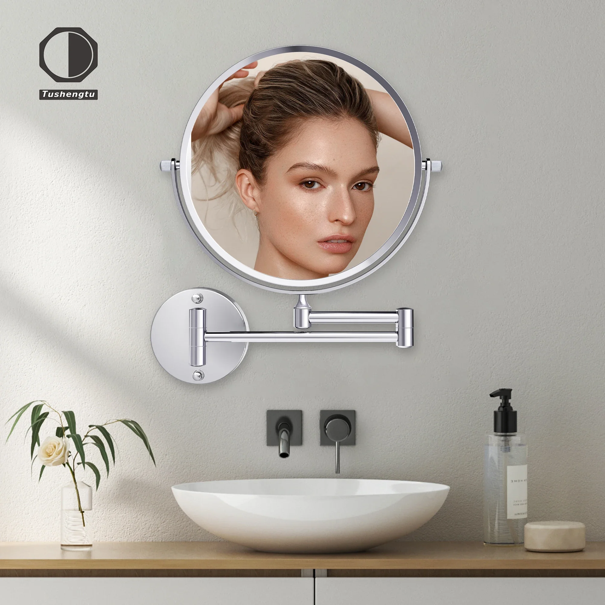 Tushengtu 360 回転 8 インチ壁掛け化粧鏡 10 倍拡大鏡両面バニティバスルームミラーシェービング