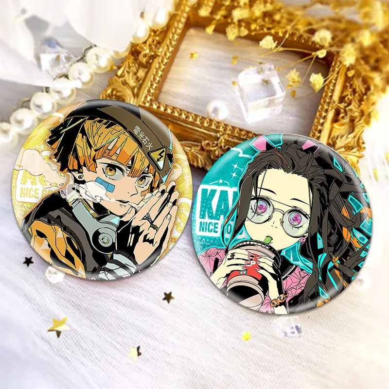 Demon Slayer Tanjiro Kamado Iguro Obanai Agatsuma Zenitsu Badge Animation Peripheral Cute Q Version Brooch Kawaii Gift Goods