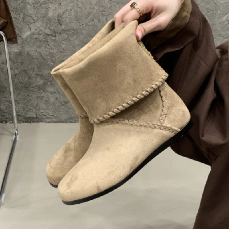 

Удобные ботильоны на плоской подошве, женские теплые зимние зимние ботинки, легкая нескользящая замшевая женская обувь, ковбойские сапоги Botas Mujer Brownd