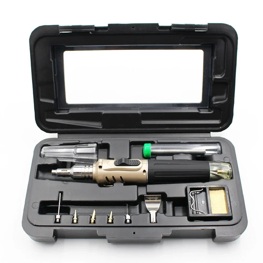 Household Gas Soldering Iron Set Self-ignition Welding Torch Pen Kit Multifunctional Butane Tip Blow Burner Welding Repair Tools