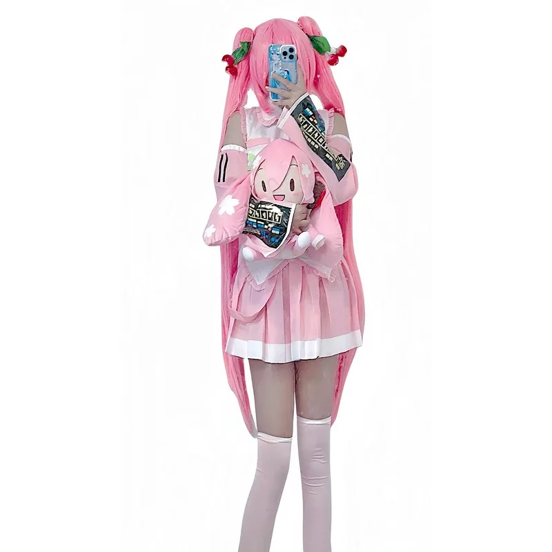 CyAnime-traje de disfraz de Miku rosa, peluca de Sakura Miku, falda JK, uniforme de cereza Miku, accesorios de vestido de fiesta de Halloween