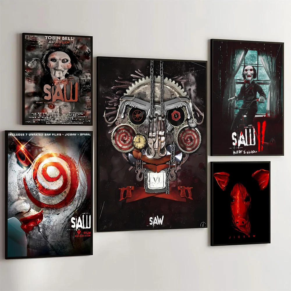 Horrorfilm Saw Anime Poster Selbstklebende Kunst Wasserdichter Papieraufkleber Kaffeehaus Bar Zimmer Wanddekoration