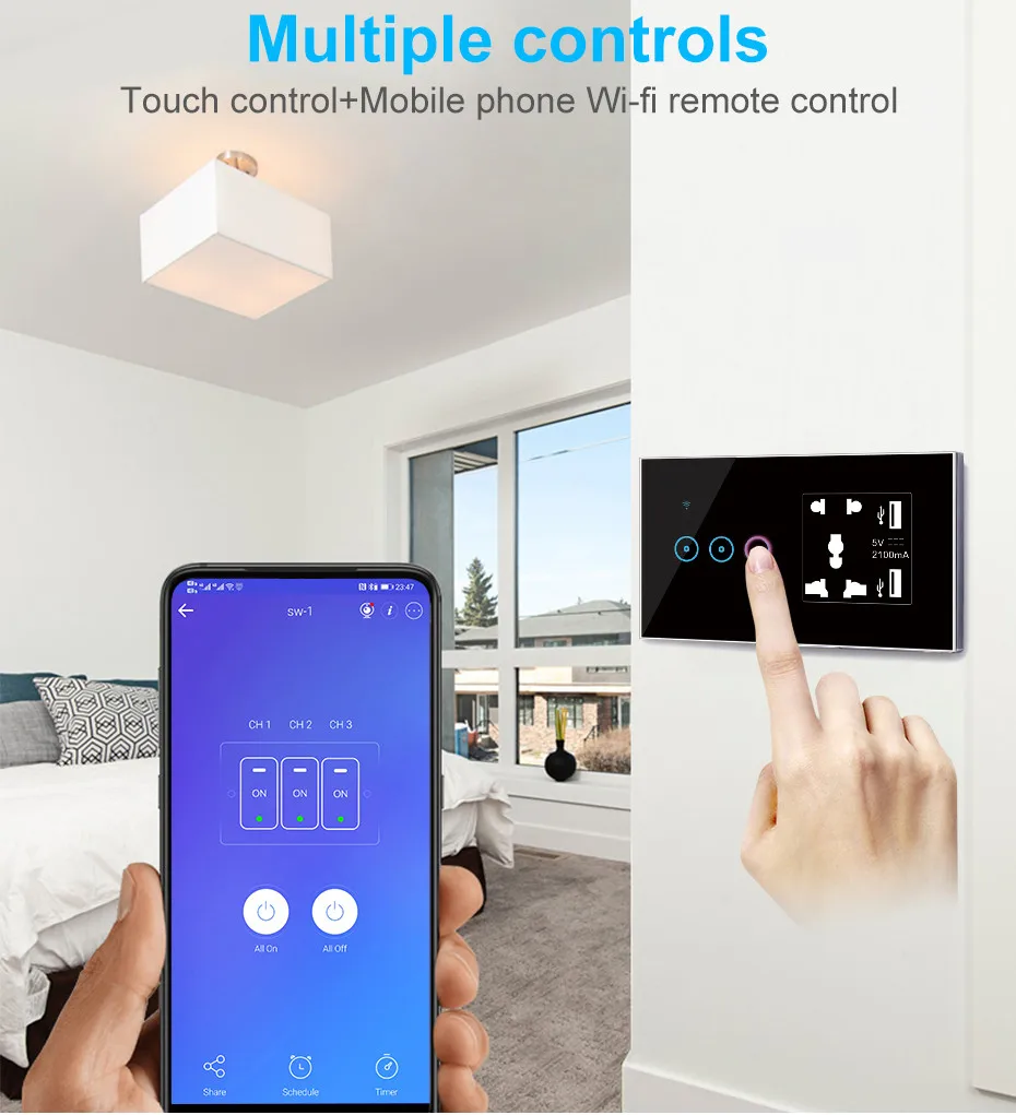 Imagem -06 - Interruptor Inteligente Universal Wifi com Furos Interruptor de Luz Touch Wall Trabalhar com Alexa Google Home Tuya Usb Gang Gang Gang