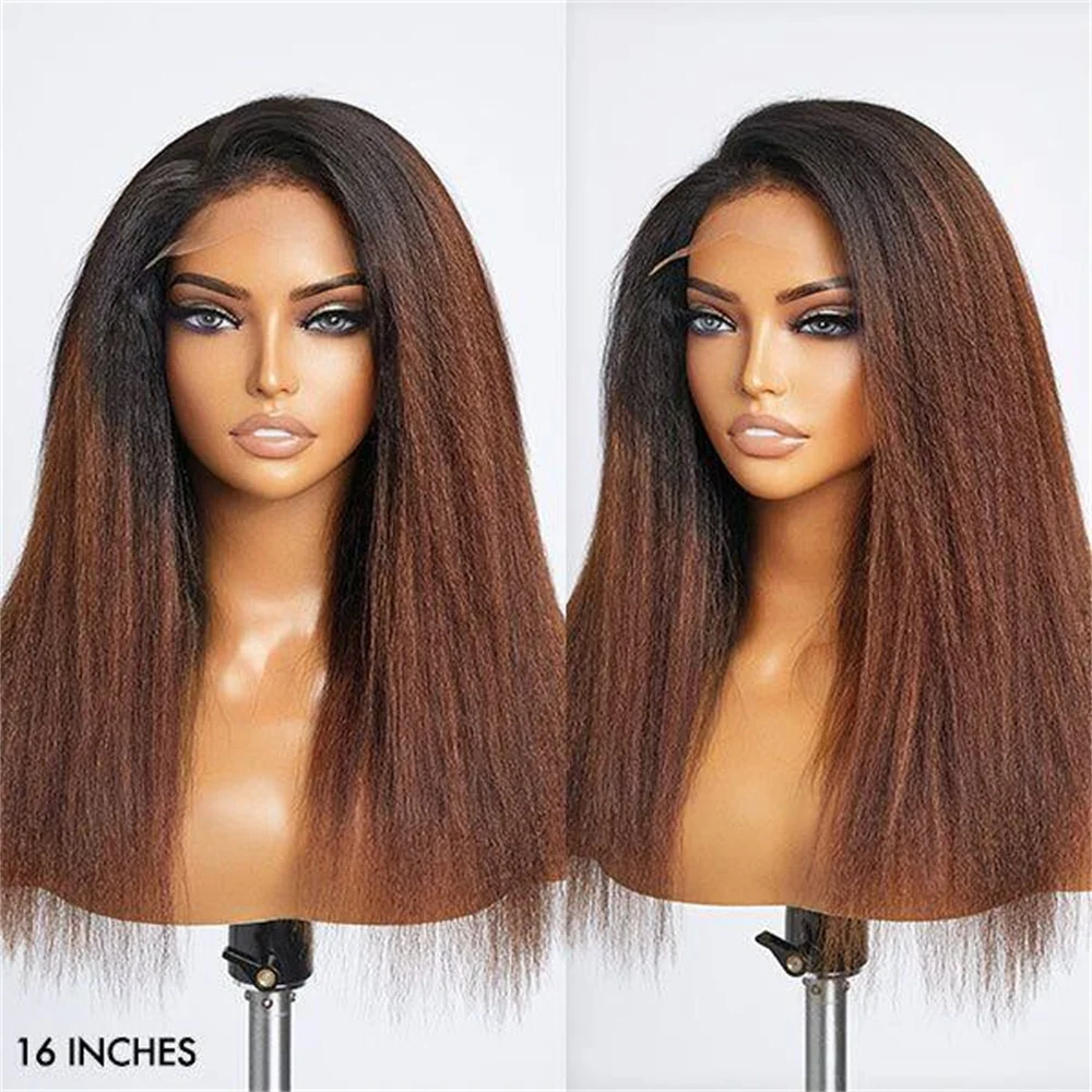 Soft Long Preplucked Ombre Blonde 180Density 26Inch Hairline Lace Front Wig For Women Kinky Straight With Baby Hair Good Texture