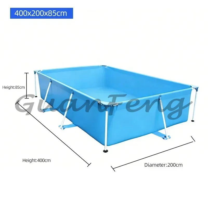 400×200×85cm Square Frame Outdoor Swimming Pool, Large Capacity Above Ground Pool for Backyard Family Summer Fun