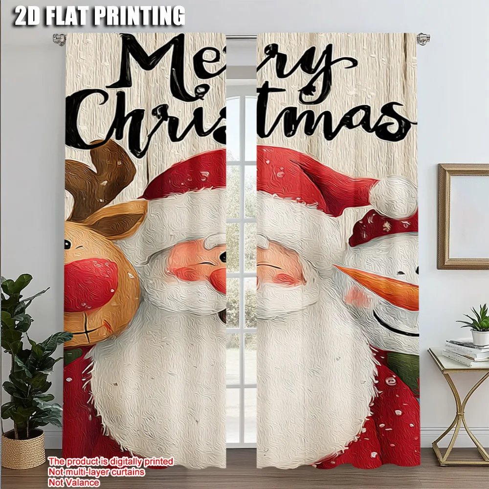 

2 шт., 2D-печать самолета, популярные панели для штор, веселый рождественский снеговик и олень, универсальный прочный полиэстер (без