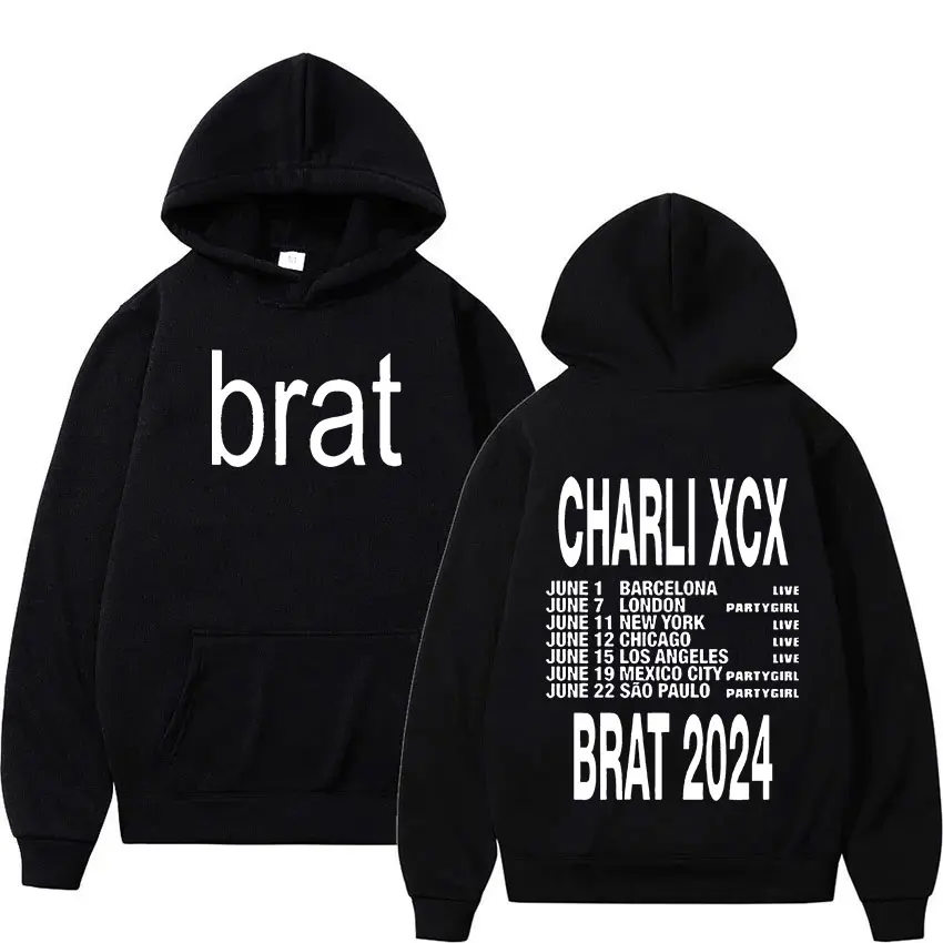 

2024 Charli Xcx Brat Tour Album print Hoodie Men's Women Hip Hop Fashion Pullover Sweatshirt Casual Oversized Hoodies Streetwear