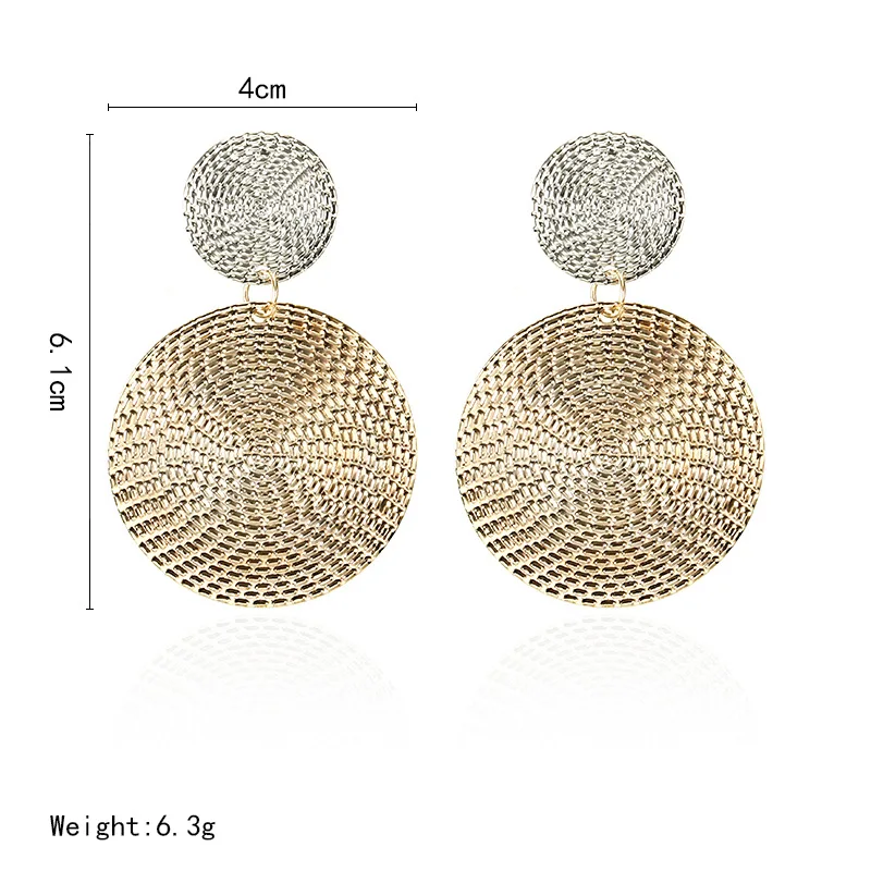 Vintage European Exaggerate Metal Round Drop Earrings for Women Party Silver Golden Color Contrasting Big Dangle Earring Jewelry