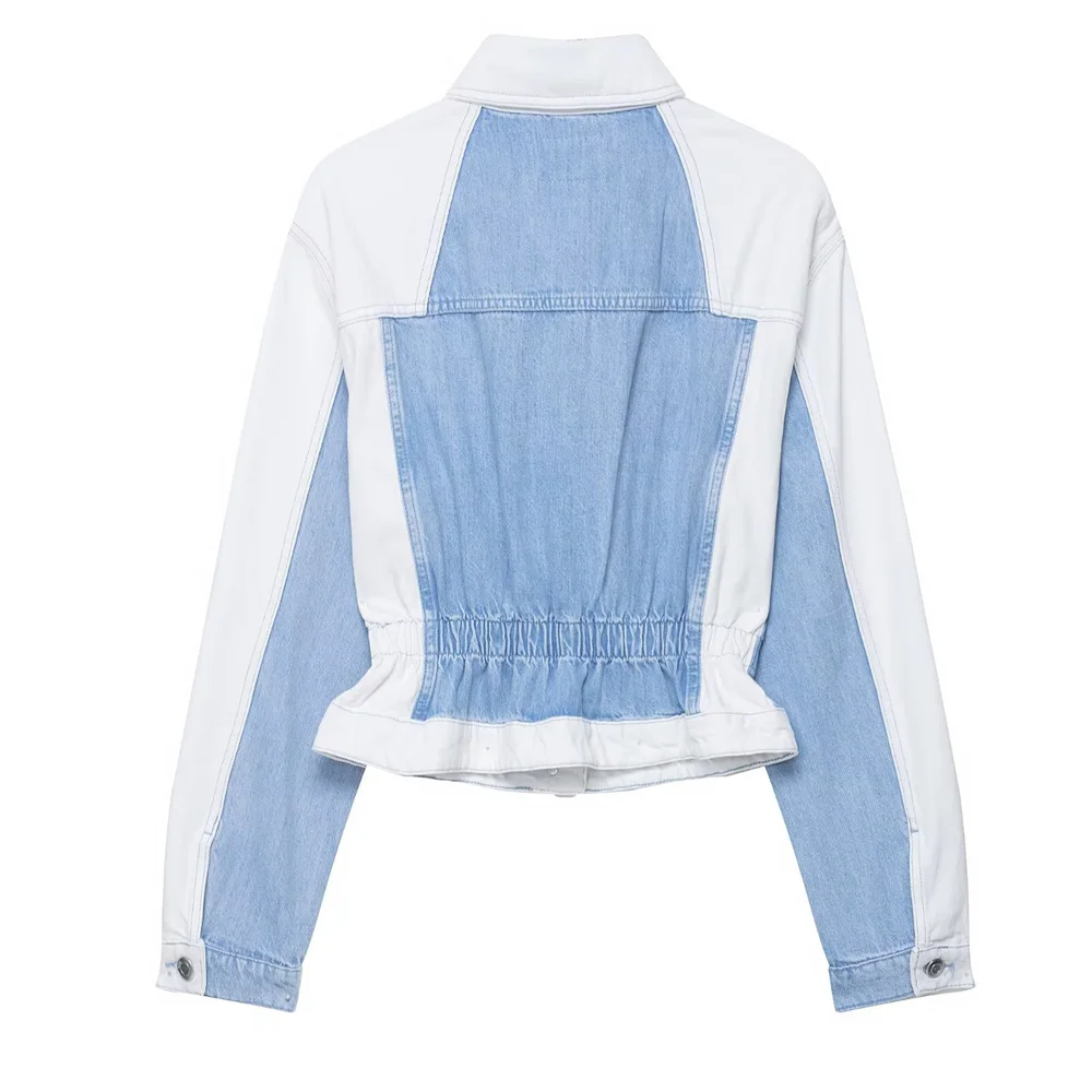 Estilo europeu e americano outono novo produto feminino emendado jaqueta jeans calças de cintura média