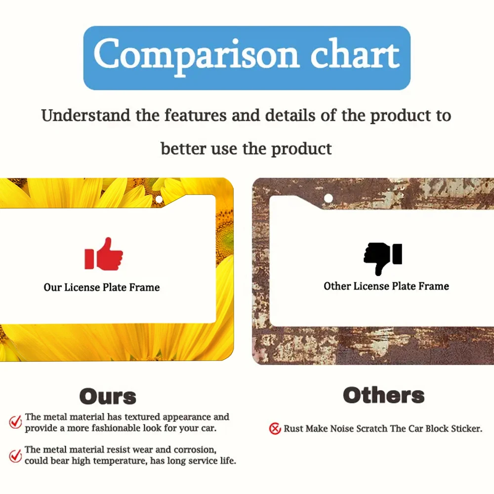 عباد الشمس الأصفر - ألومنيوم مطبوع 2 - إطار لوحة ترخيص مع مجموعة براغي: مبتكرة، ممتعة، هدية تزيين السيارة، 6 × 12 بوصة #4