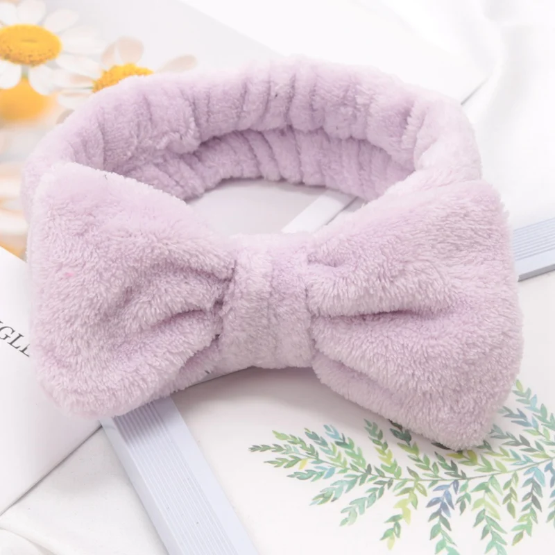 Soft Bow Headbands SPA Yoga Big Solid Color Coral Fleece Elastic Hair Bands Women Washing Face Cute Makeup Hairband Accessories