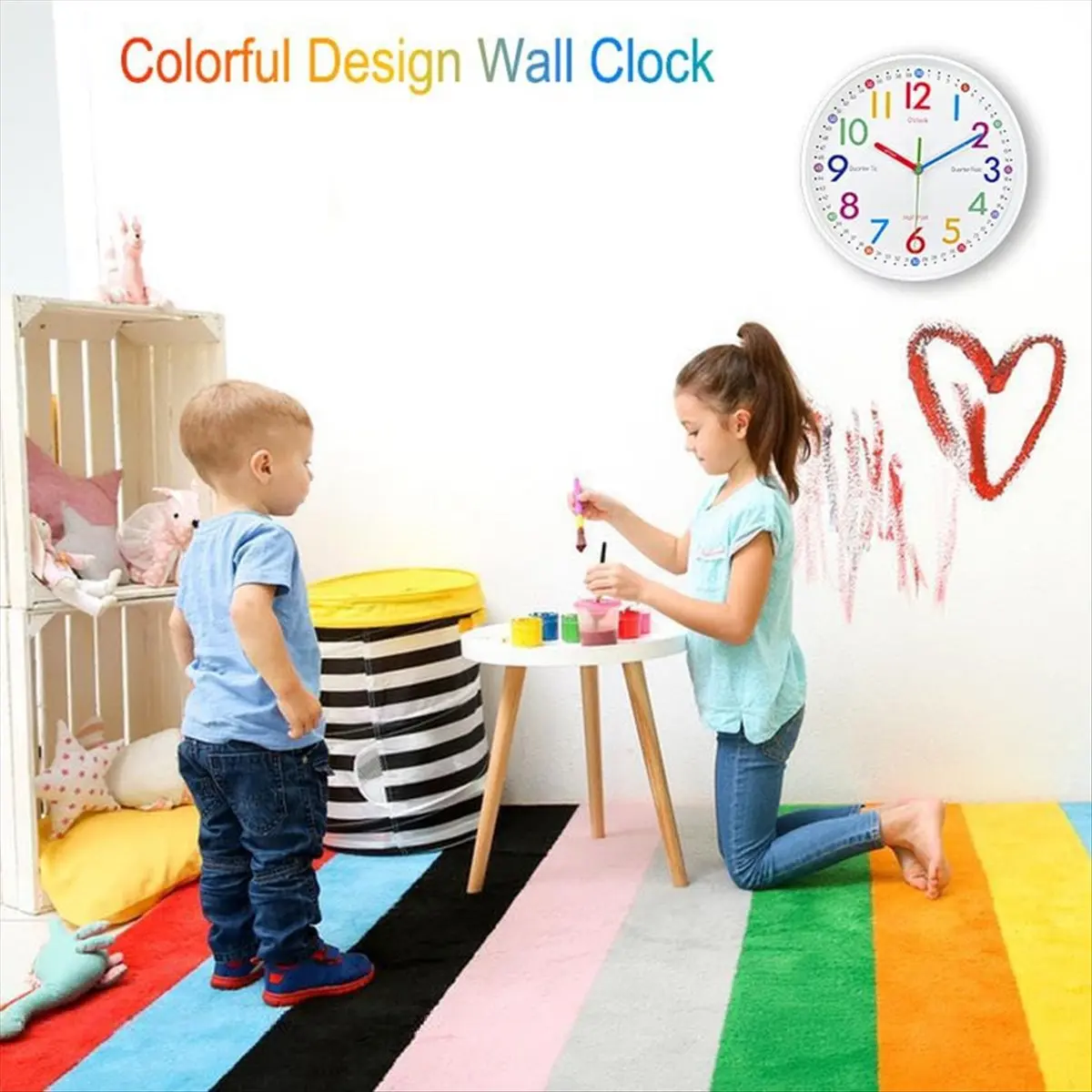 KSOL Learning Clock for Kids - Telling Time Easily, Non-Ticking, Battery Operated, Silent, Colorful Teaching Time Clock