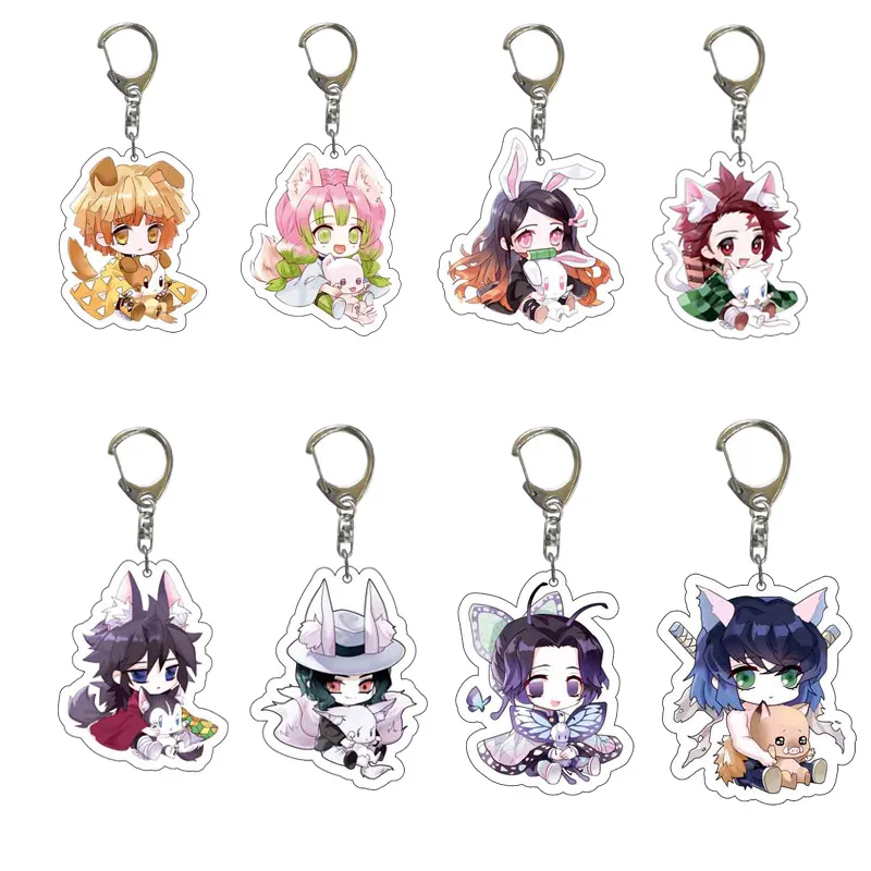 

Anime Demon Slayer Keychain Cute Agatsuma Zenitsu Kochou Shinobu Tokitou Muichirou Kamado Nezuko Key Chain Backpack Pendant