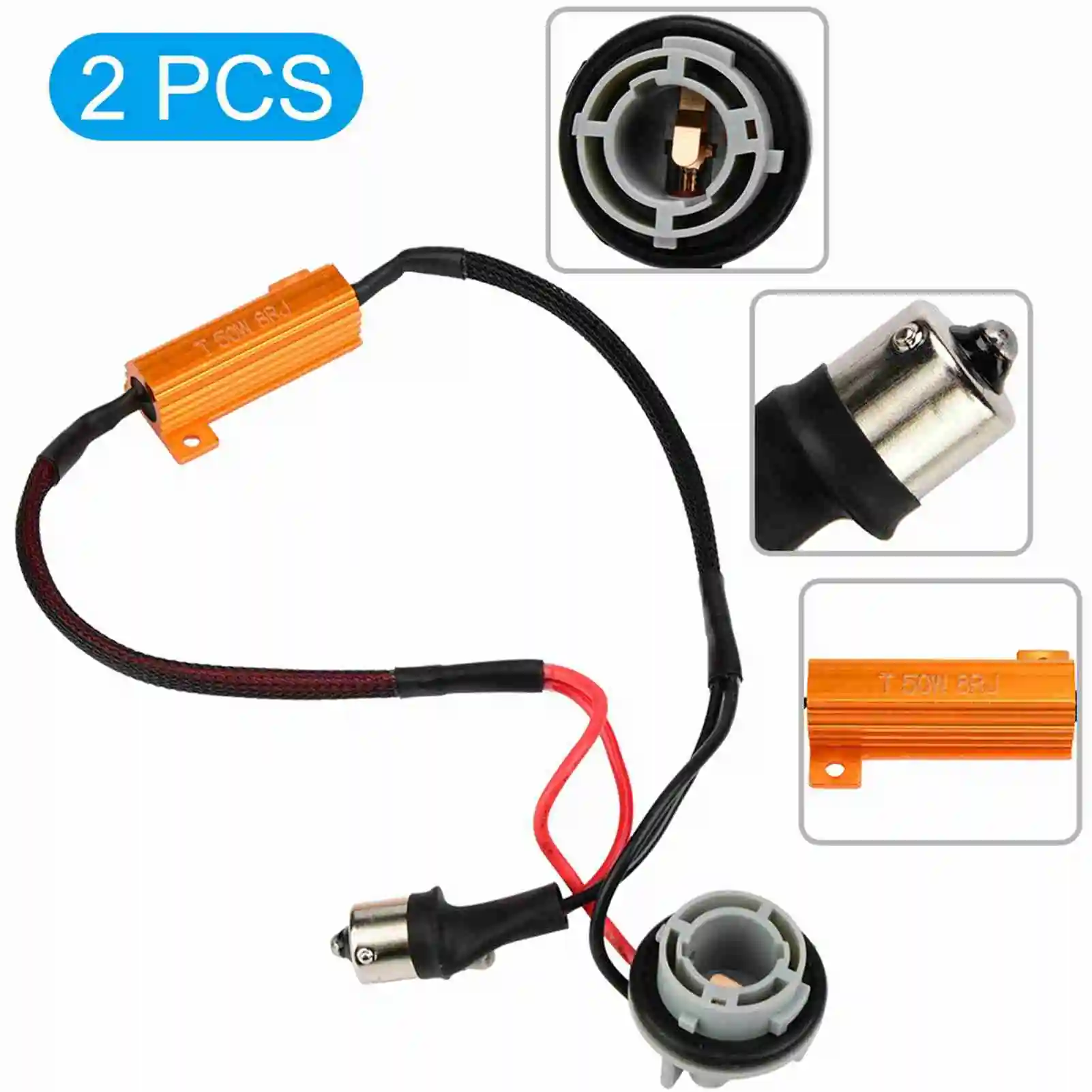 2Pcs/set Resistor Harness Wiring Adapter 1156 P21W 7506 Single Filament Plug And Play Anti Hyper Flash Load Resistor