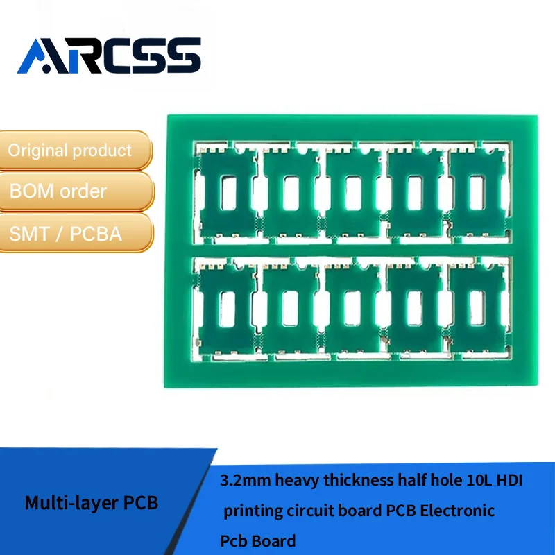 Placa de circuito de impressão HDI de meio furo de 3,2 mm de espessura pesada 10L PCB Placa eletrônica PCB
