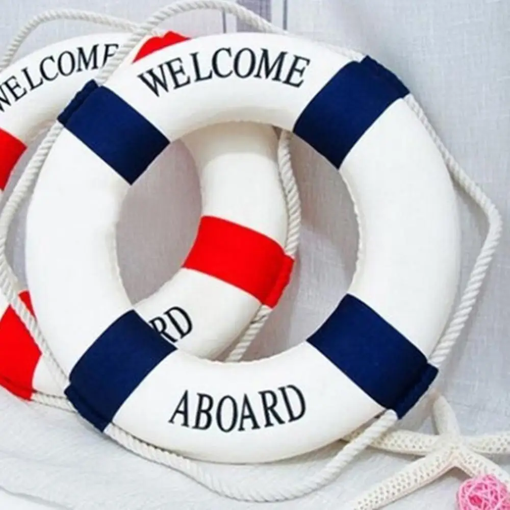 Nautical Style Welcome Decorative Red Blue Life Buoy Home Marine Beach Wall Decoration Life Buoy Mediterranean Hanging Craft