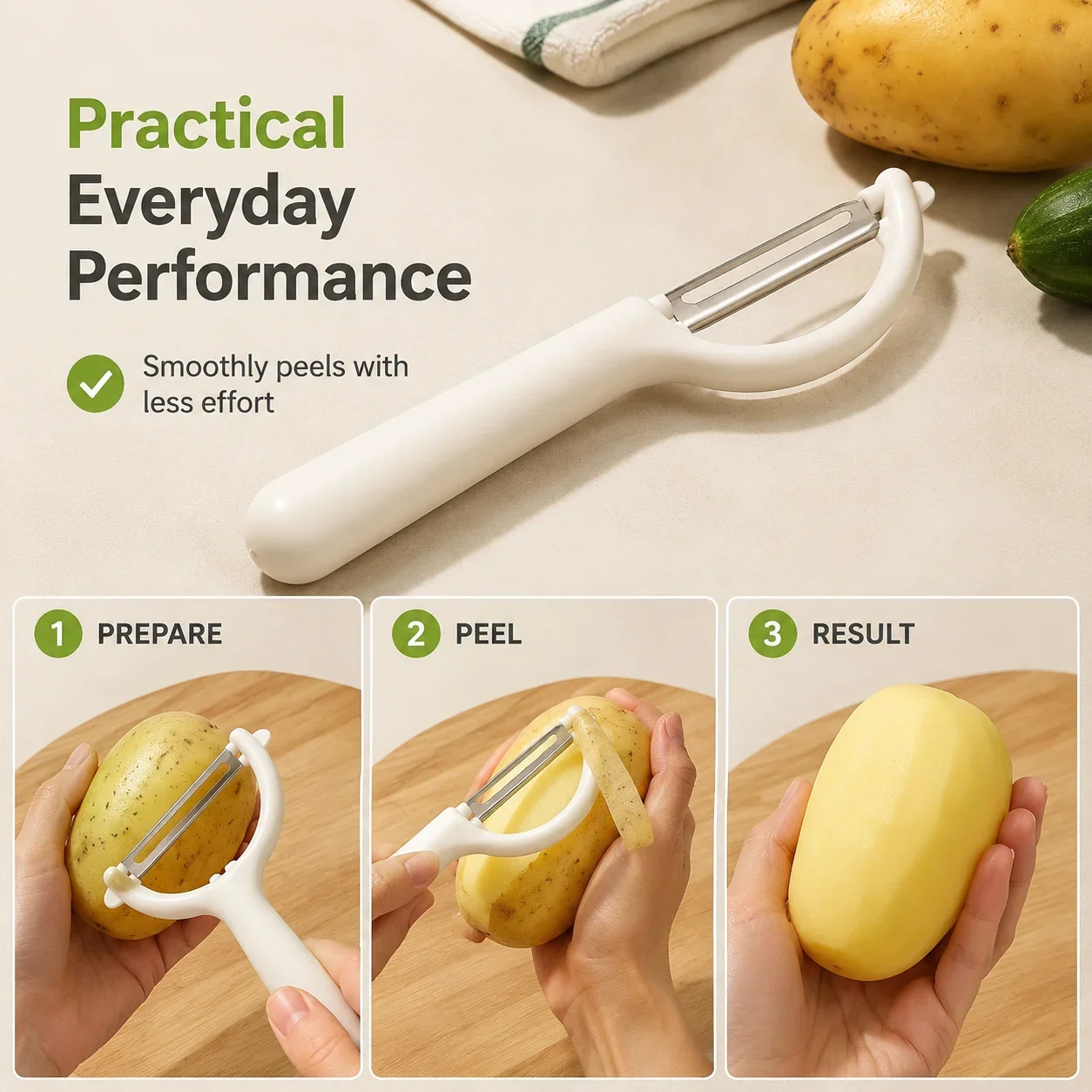 1pcs Stainless steel peeler with PP handle for peeling and slicing fruits and vegetables | Durable and smooth operation