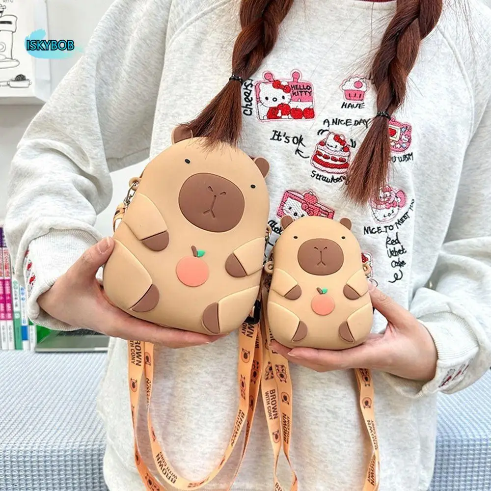

Coin Purse Capybara Crossboday Bag Small Wallet Adjustable Straps Silicone Shoulder Bag Doll Waterproof Kawaii Animal Purse Kids