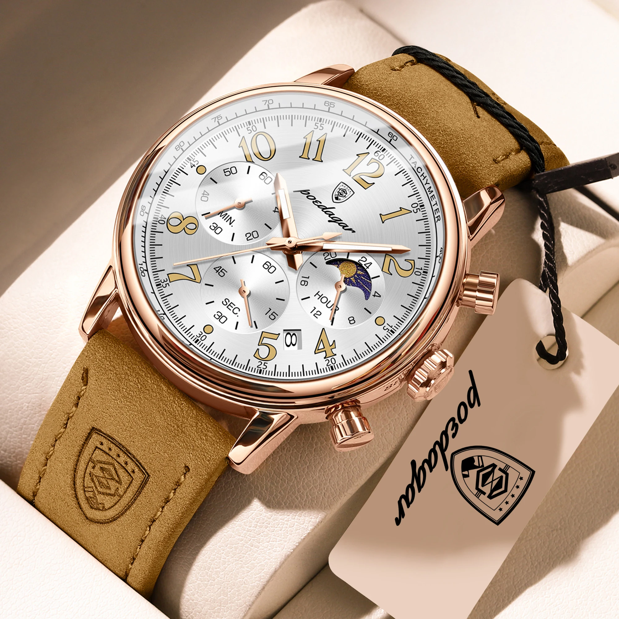 POEDAGAR Luxury Quartz Men Clock Waterproof Luminous Leather Sports Man Wristwatch Chronograph Date Military Men's Watches Reloj