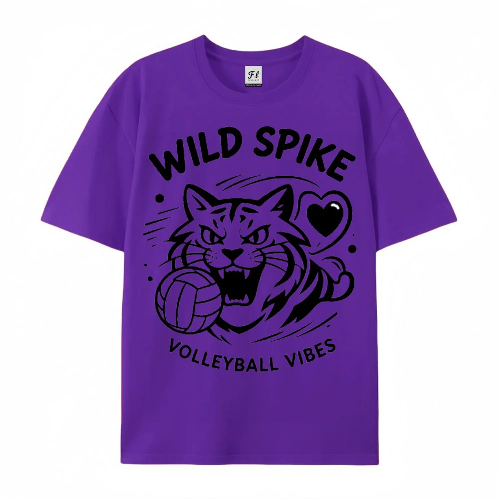 Men Wild Spike Volleyball T Shirt mmens Graphic Tee Cat Volleyball Print Casual Sports Shirt Trendy Summer Top ﻿