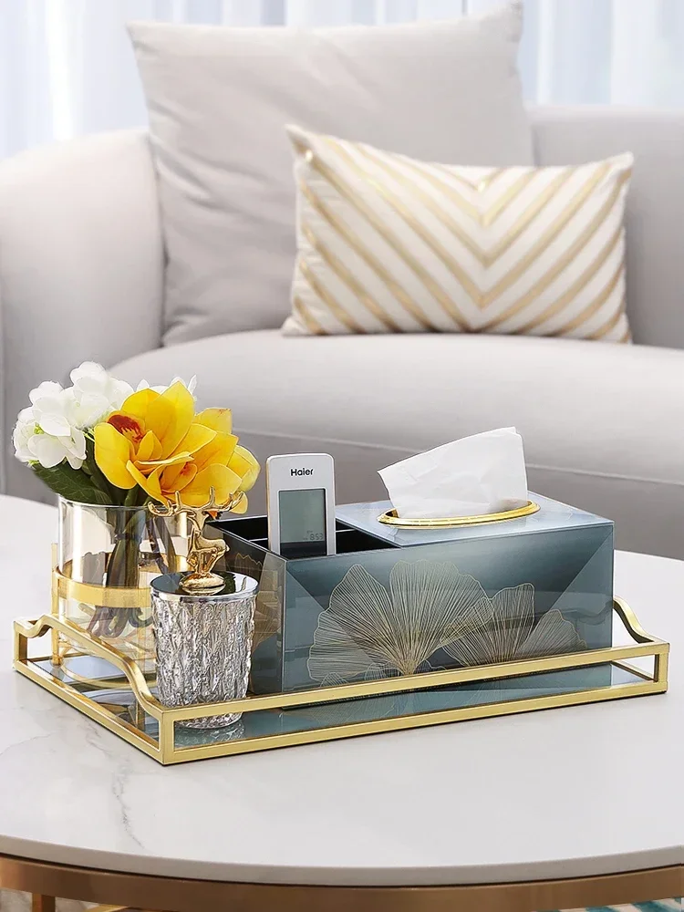 Multifunctional tissue box luxury living room coffee table ornaments modern minimalist office creative storage glass paper box.