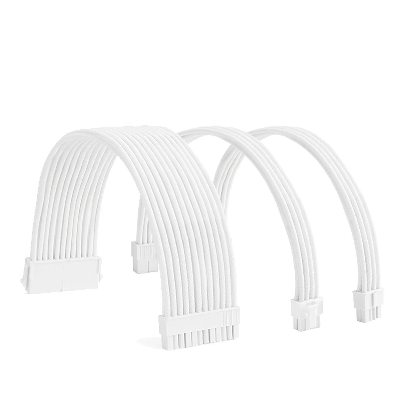 FormulaMod All White PSU Extension Cable Kit , Solid Color Cable Solid Combo 300mm ATX24Pin PCI-E8Pin CPU8Pin With Combs