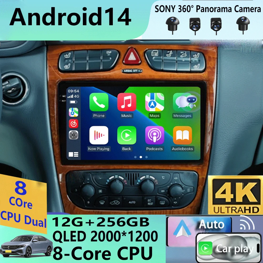 

Car Radio Android 14 For Mercedes Benz C Class W203 C200 C320 C350 CLK W209 2002 - 2005 Car Stereo Multimedia Player NO DVD
