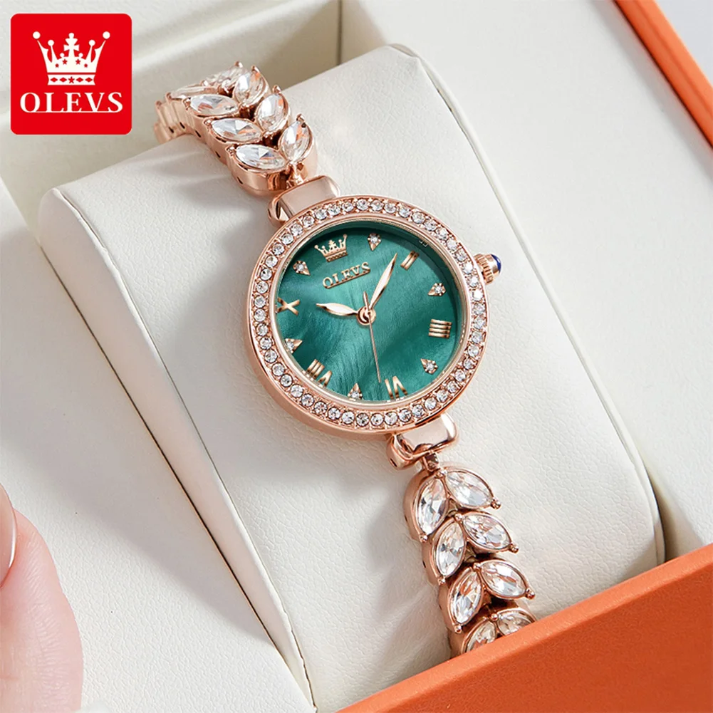 OLEVS 9971 Original Wristwatch for Women Diamond Bezel Waterproof Stainless Steel Luminous Elegant Simple Ladies Quartz Watch