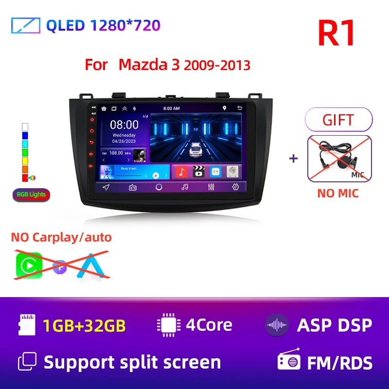 2 Din Car Radio for Mazda 3 2009 2010 2011 2012 2013 Android 14 Multimedia Player 4G GPS Navigation Carplay DVD Head Unit